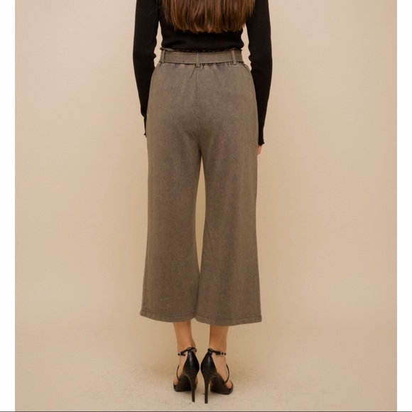 🆕Charcoal French Terry Paperbag High Waist Wide Leg Pant Hem & Thread S, M & L - Picture 8 of 15